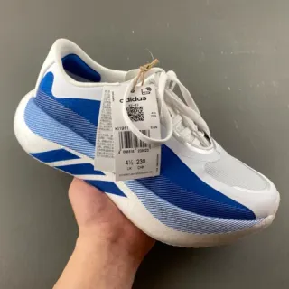 Adidas أبيض أزرق باترون موجي شرائط جانبية شبكة مطبوخة علوية أحذية رياضية أسلوب حياة