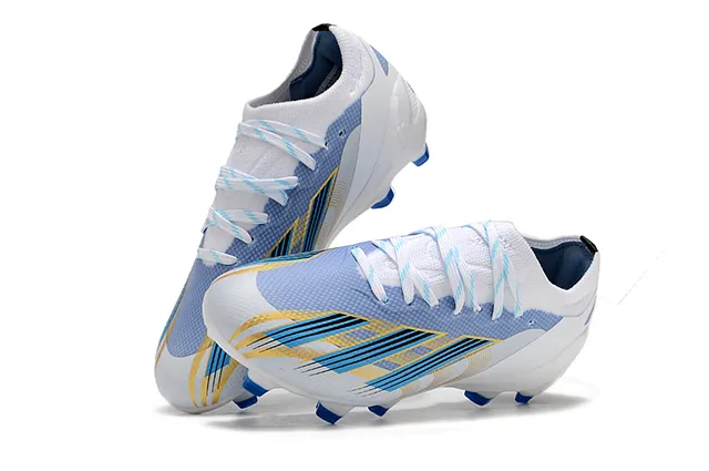 Adidas X Speedflow Zapatos de fútbol blanco, azul, amarillo para terreno firme 22
