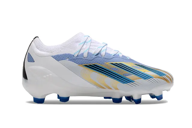 Adidas X Speedflow Zapatos de fútbol blanco, azul, amarillo para terreno firme 23