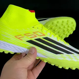 Adidas Yellow Black High-Cut Knit Collar Neon Synthetic Upper Turf Soccer Shoes