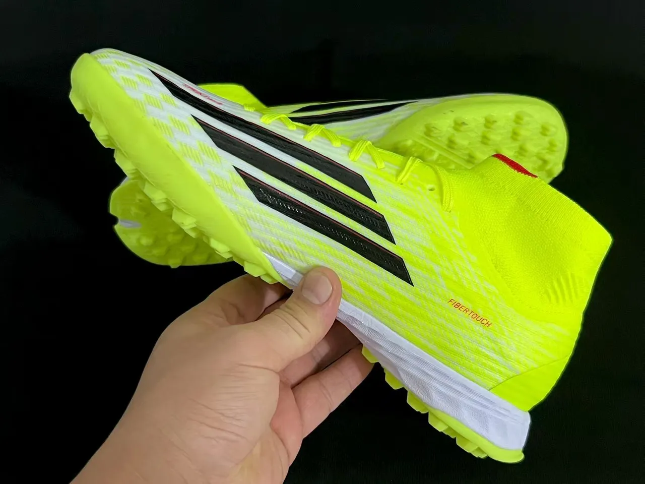 Adidas Amarelo Preto Alto-Corte Colar de Tricô Neon Parte Superior Sintética Grama Sapatos de Futebol 4