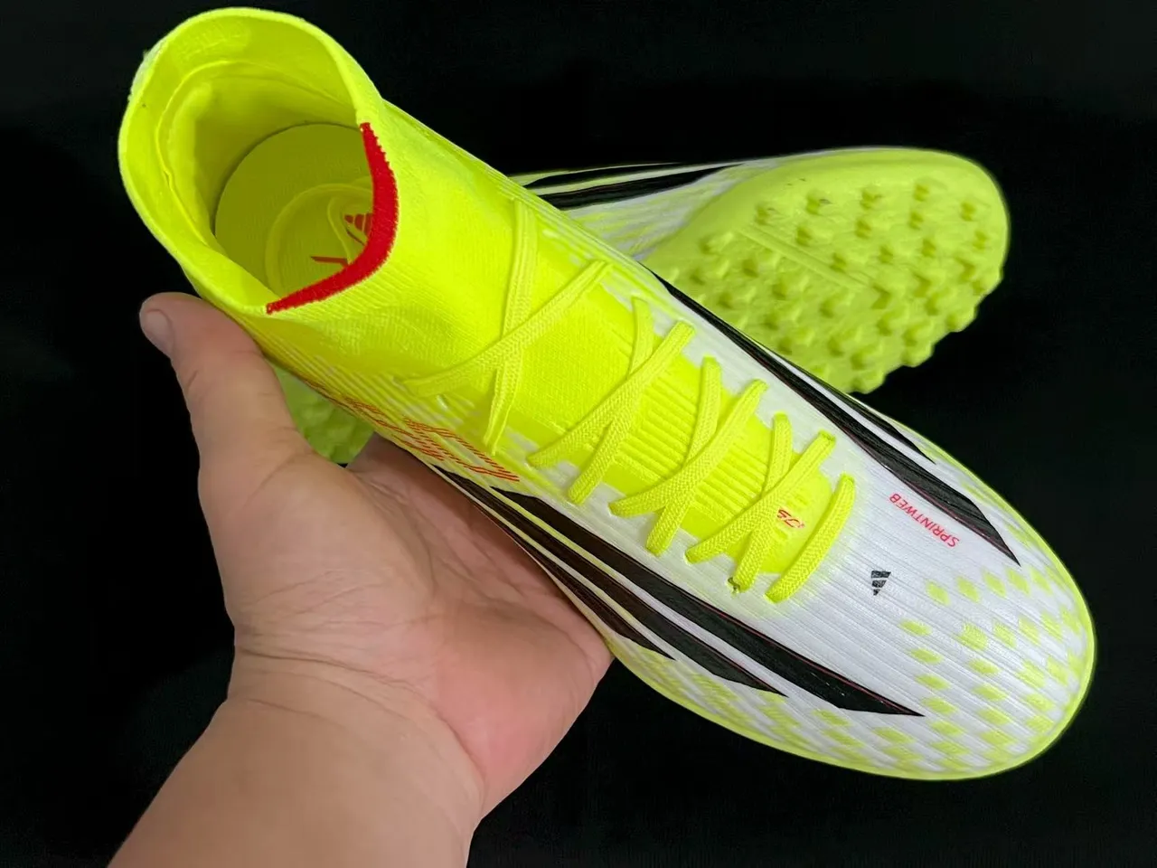 Adidas Amarelo Preto Alto-Corte Colar de Tricô Neon Parte Superior Sintética Grama Sapatos de Futebol 5