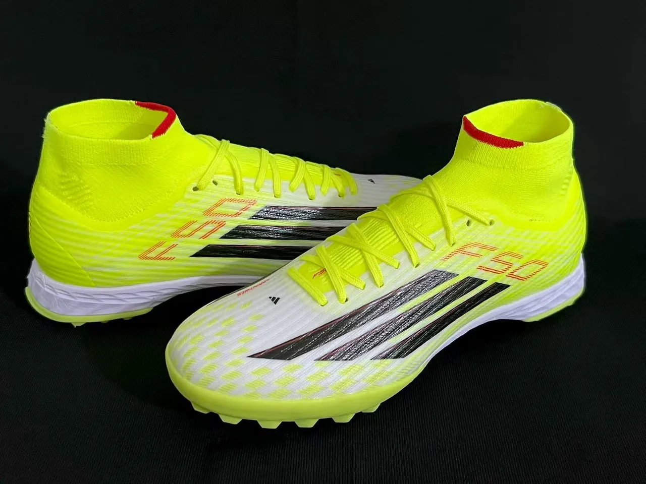 Adidas Amarelo Preto Alto-Corte Colar de Tricô Neon Parte Superior Sintética Grama Sapatos de Futebol 6
