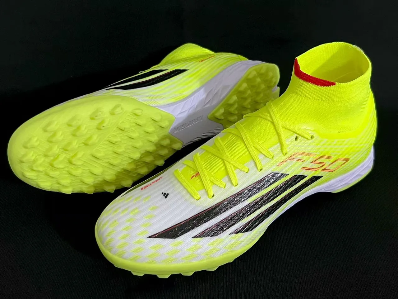 Adidas Amarelo Preto Alto-Corte Colar de Tricô Neon Parte Superior Sintética Grama Sapatos de Futebol 8