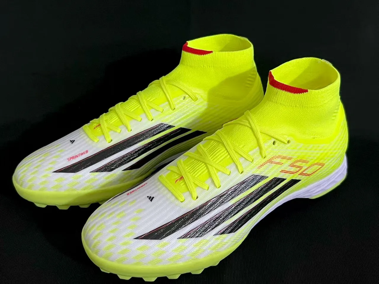 Adidas Amarelo Preto Alto-Corte Colar de Tricô Neon Parte Superior Sintética Grama Sapatos de Futebol 9