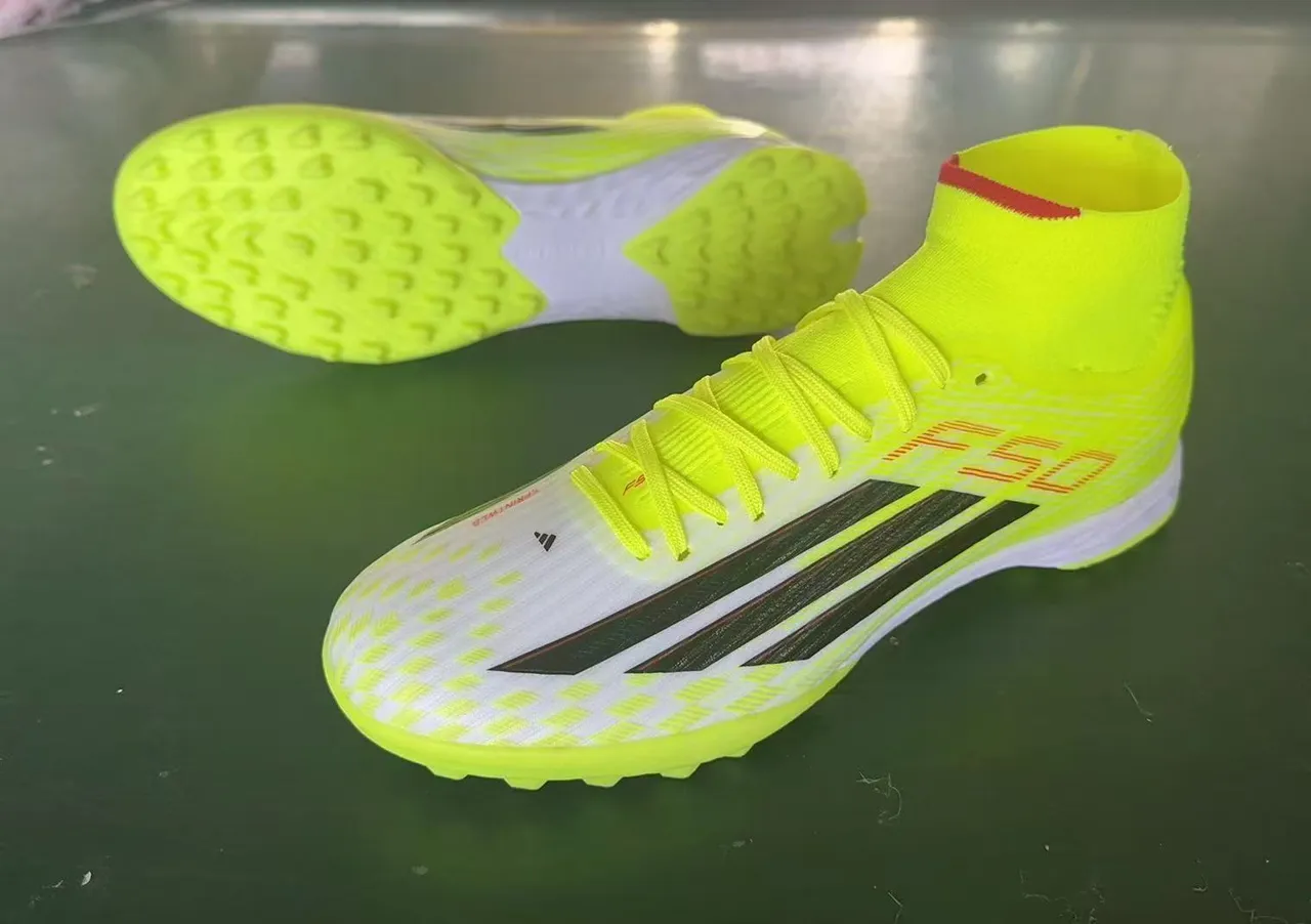 Adidas Amarelo Preto Alto-Corte Colar de Tricô Neon Parte Superior Sintética Grama Sapatos de Futebol 10