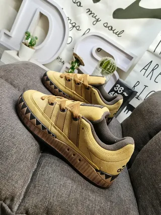 Adidas أصفر بني سويد علوي قاعدة مسننة أحذية رياضية أسلوب حياة 7