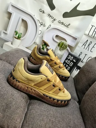 Adidas أصفر بني سويد علوي قاعدة مسننة أحذية رياضية أسلوب حياة 9