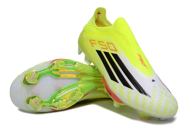 Adidas হলুদ সাদা নিওন সক-ফিট আপার চেকার্ড ফোরফুট ওভারলে ফার্ম-গ্রাউন্ড ফুটবল জুতো 4
