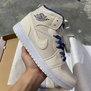 Air Jordan 1 米色藏青色高帮帆布皮革鞋面篮球鞋