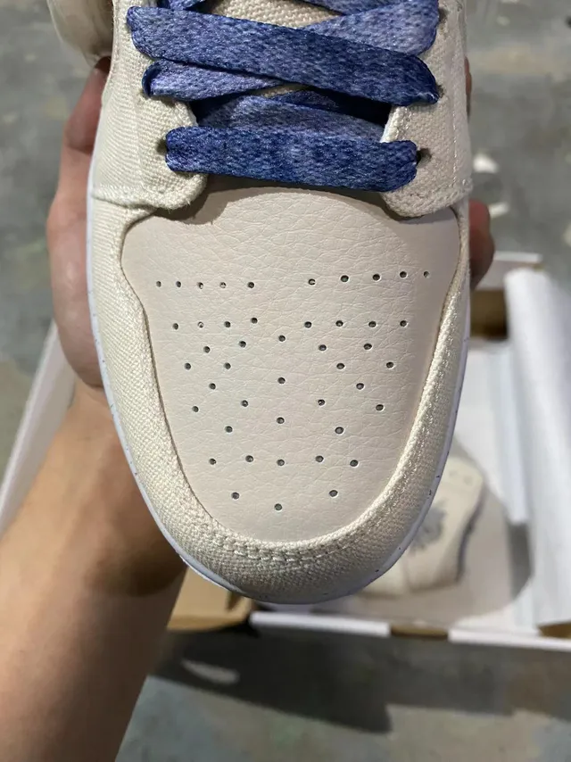 Air Jordan 1 बेज नेवी हाई-टॉप कैनवास और लेदर अपर बास्केटबॉल जूते 3