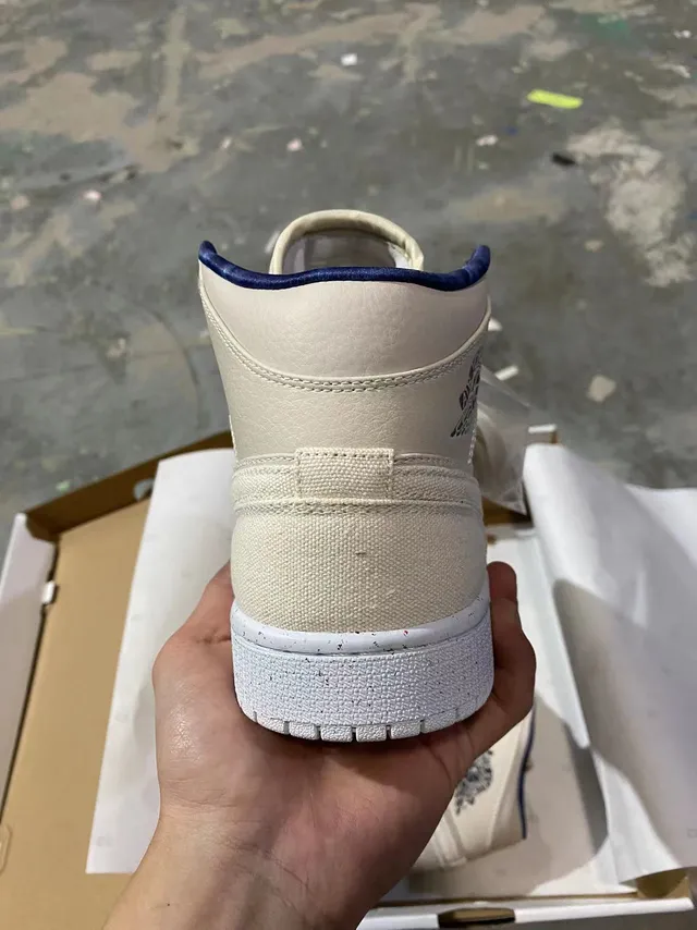 Air Jordan 1 बेज नेवी हाई-टॉप कैनवास और लेदर अपर बास्केटबॉल जूते 6