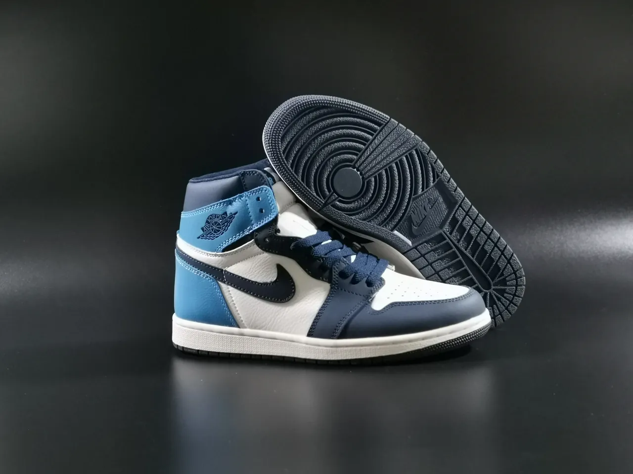 Air Jordan 1 White Navy High-Top Leather-Paneled Basketball Shoes 9