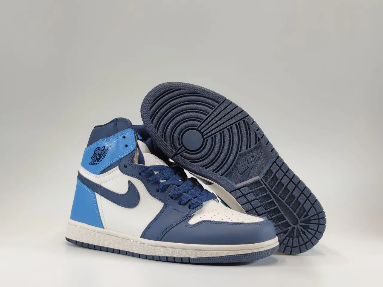 Air Jordan 1 White Navy High-Top Leather-Paneled Basketball Shoes 6