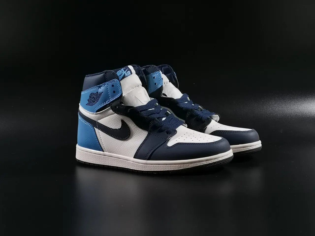 Air Jordan 1 White Navy High-Top Leather-Paneled Basketball Shoes 8