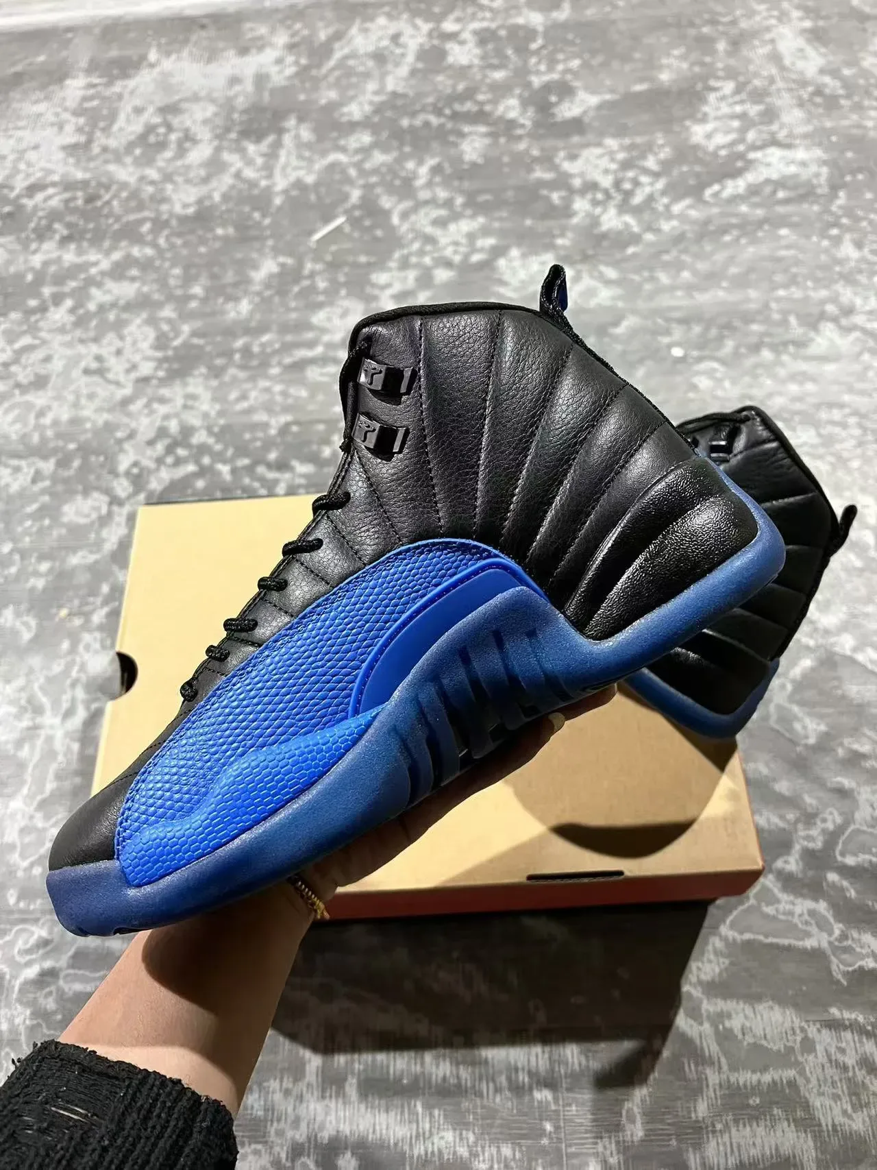 Air Jordan 12 Black and Royal Blue Basketball Shoes 7