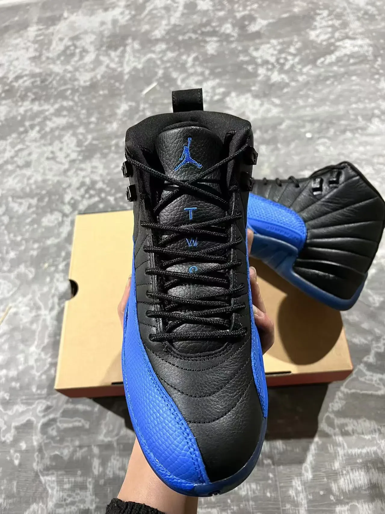 Air Jordan 12 Black and Royal Blue Basketball Shoes 9