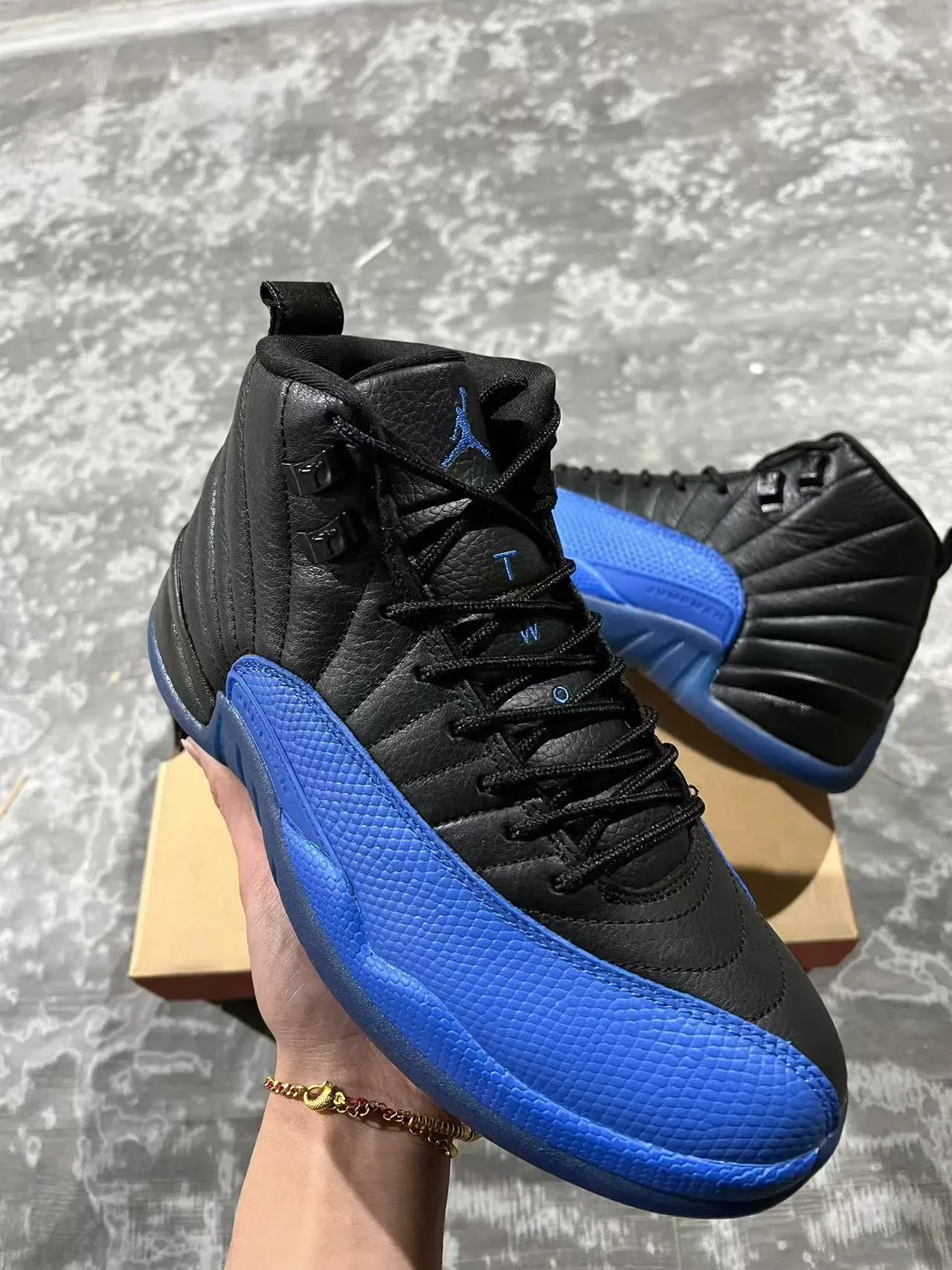 Air Jordan 12 Black and Royal Blue Basketball Shoes 10