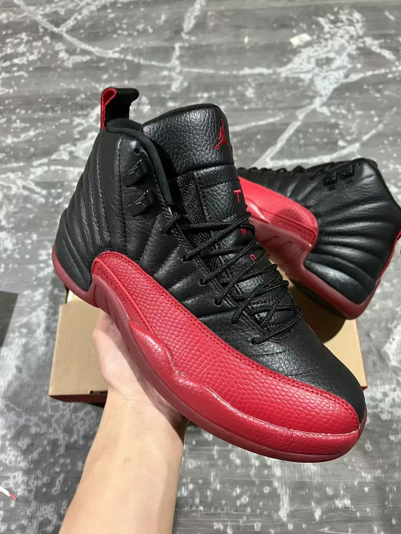 Air Jordan 12 Black Red Quilted Leather Basketball Shoes 2