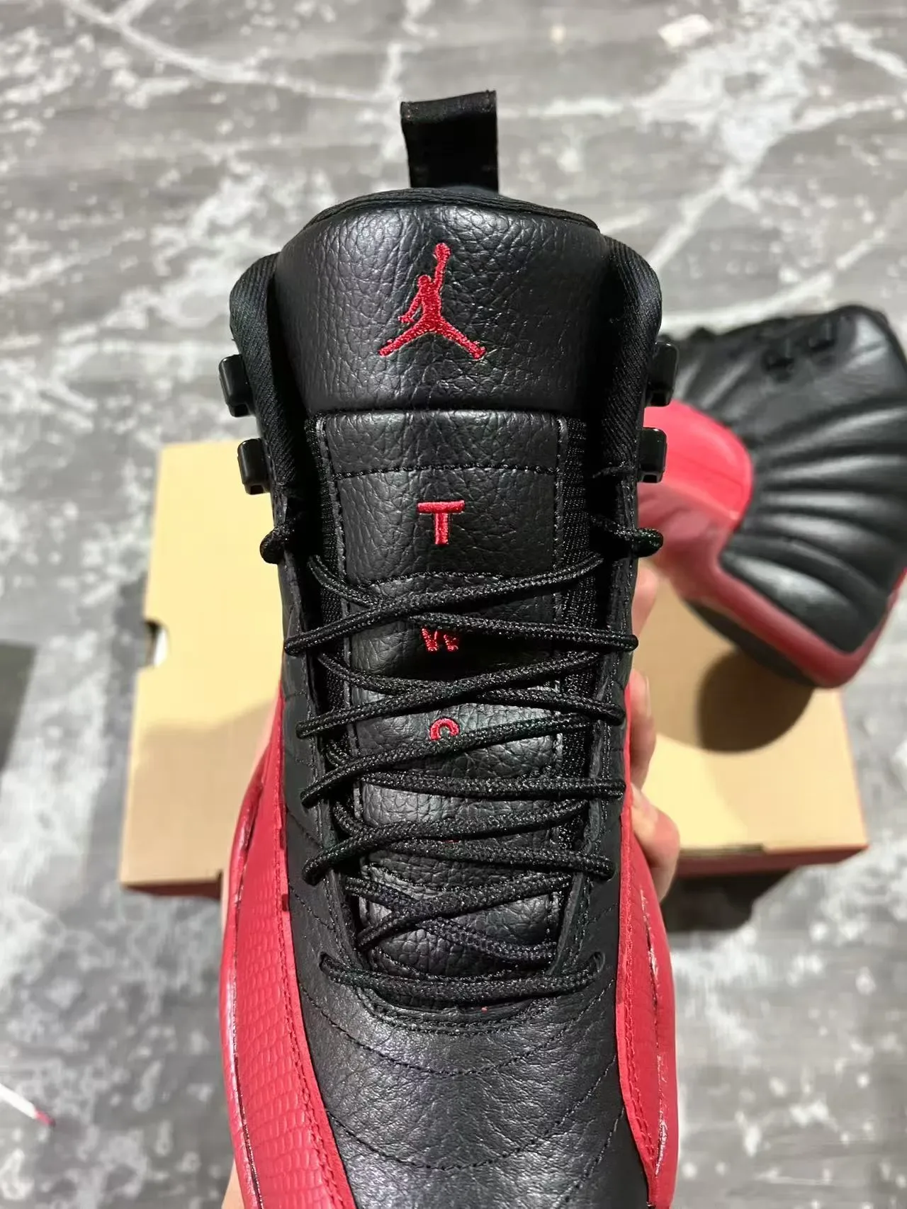Air Jordan 12 Black Red Quilted Leather Basketball Shoes 4