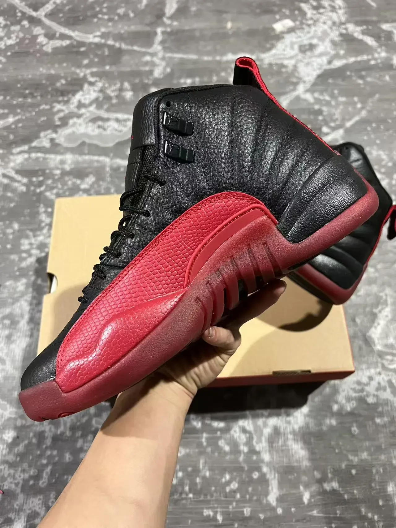 Air Jordan 12 Black Red Quilted Leather Basketball Shoes 5