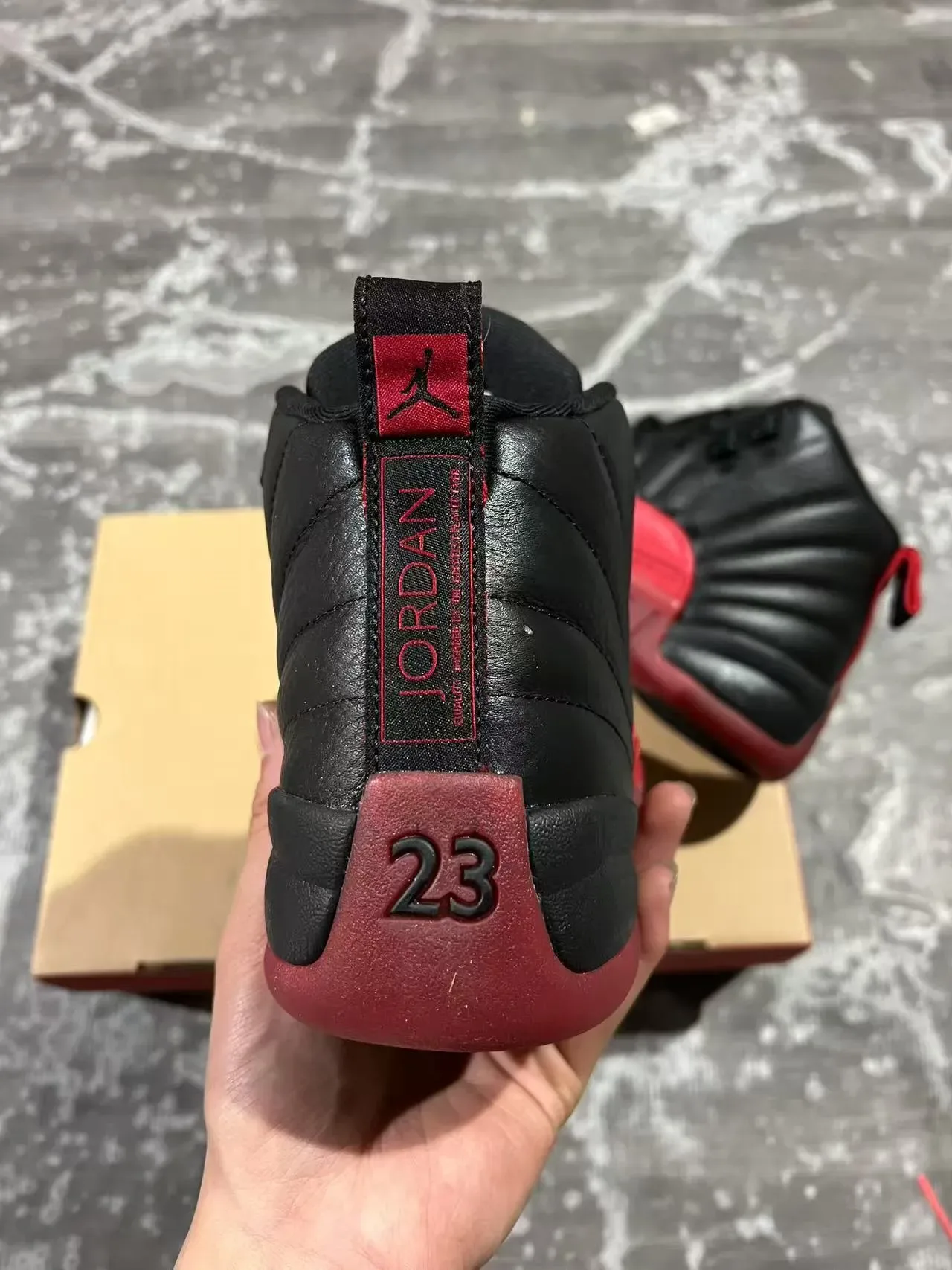 Air Jordan 12 Black Red Quilted Leather Basketball Shoes 8