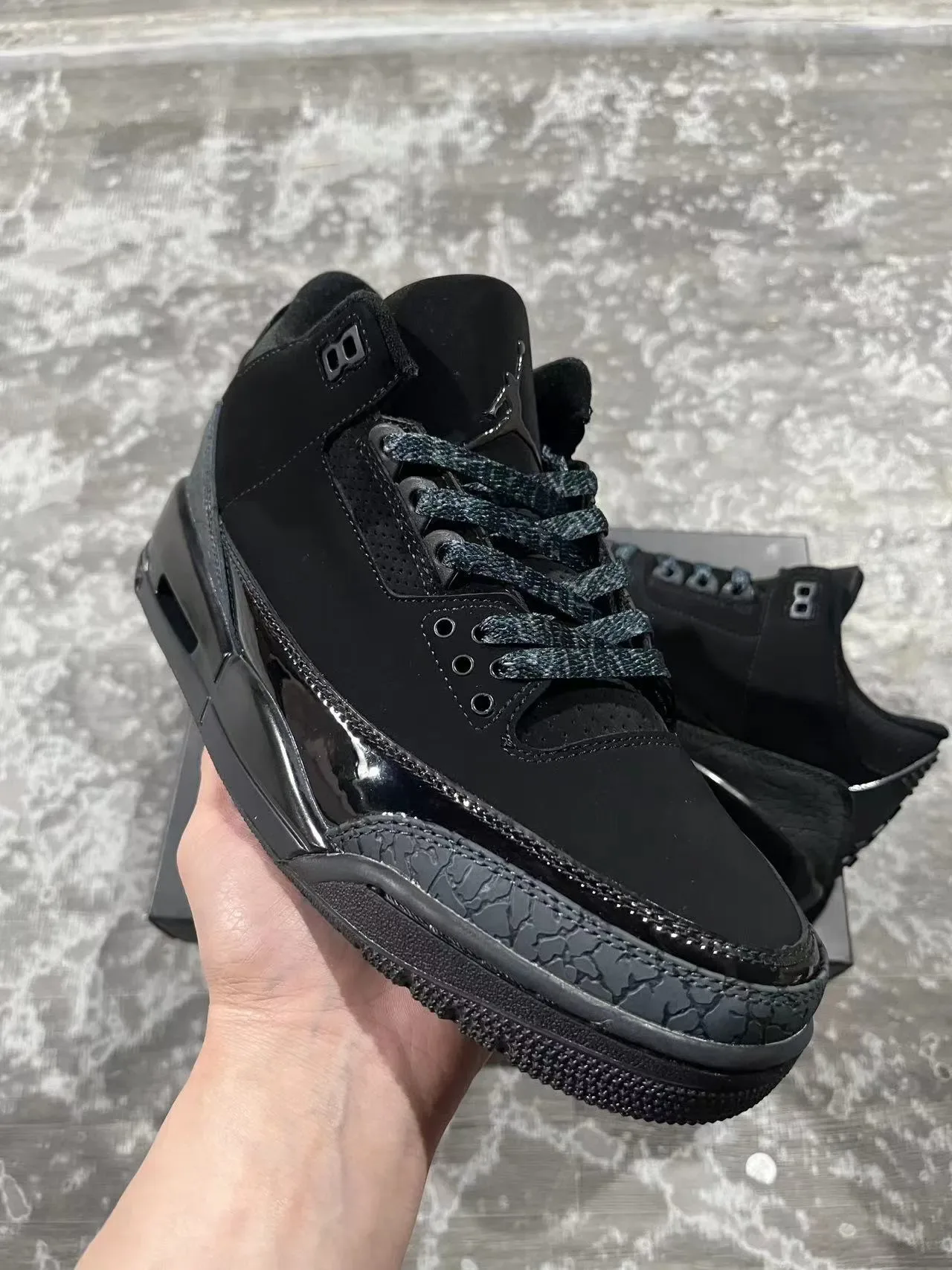 Air Jordan 3 All-Black Elephant Print Basketball Shoes 2
