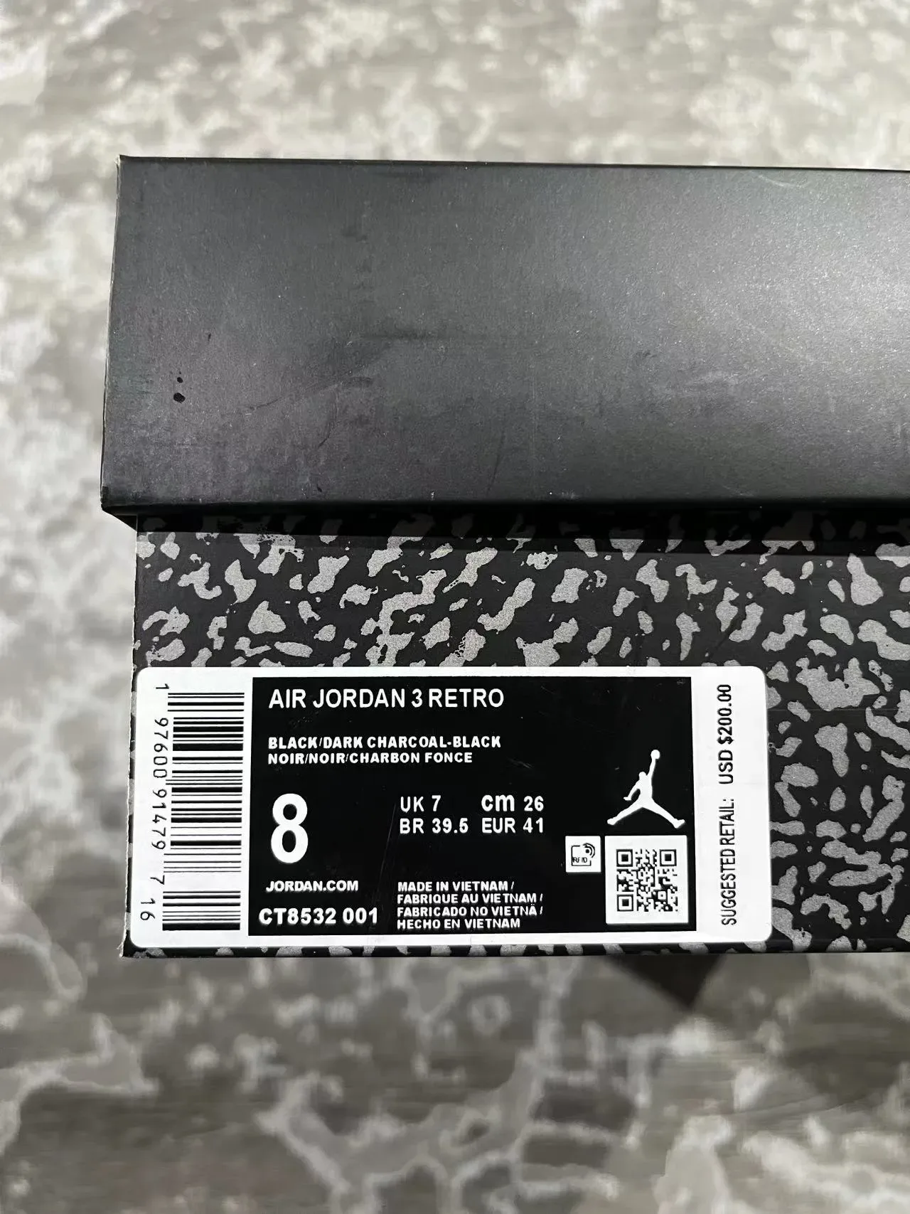 Air Jordan 3 All-Black Elephant Print Basketball Shoes 10