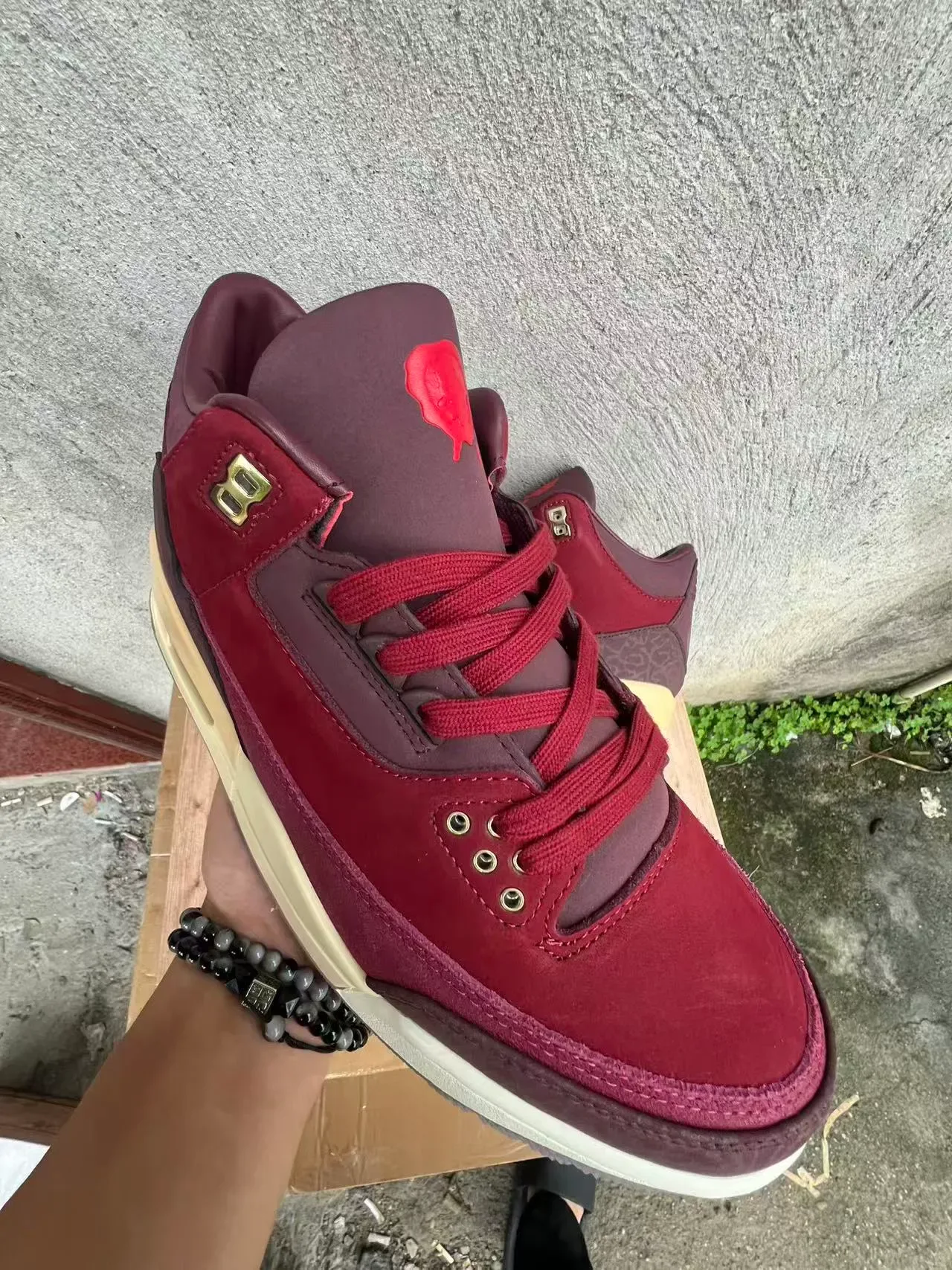 Air Jordan 3 Chaussures de Basketball Burgundy Daim et Cuir High-Top 2