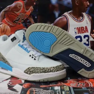 Tênis de basquete Air Jordan 3 White Cement Cinza Azul