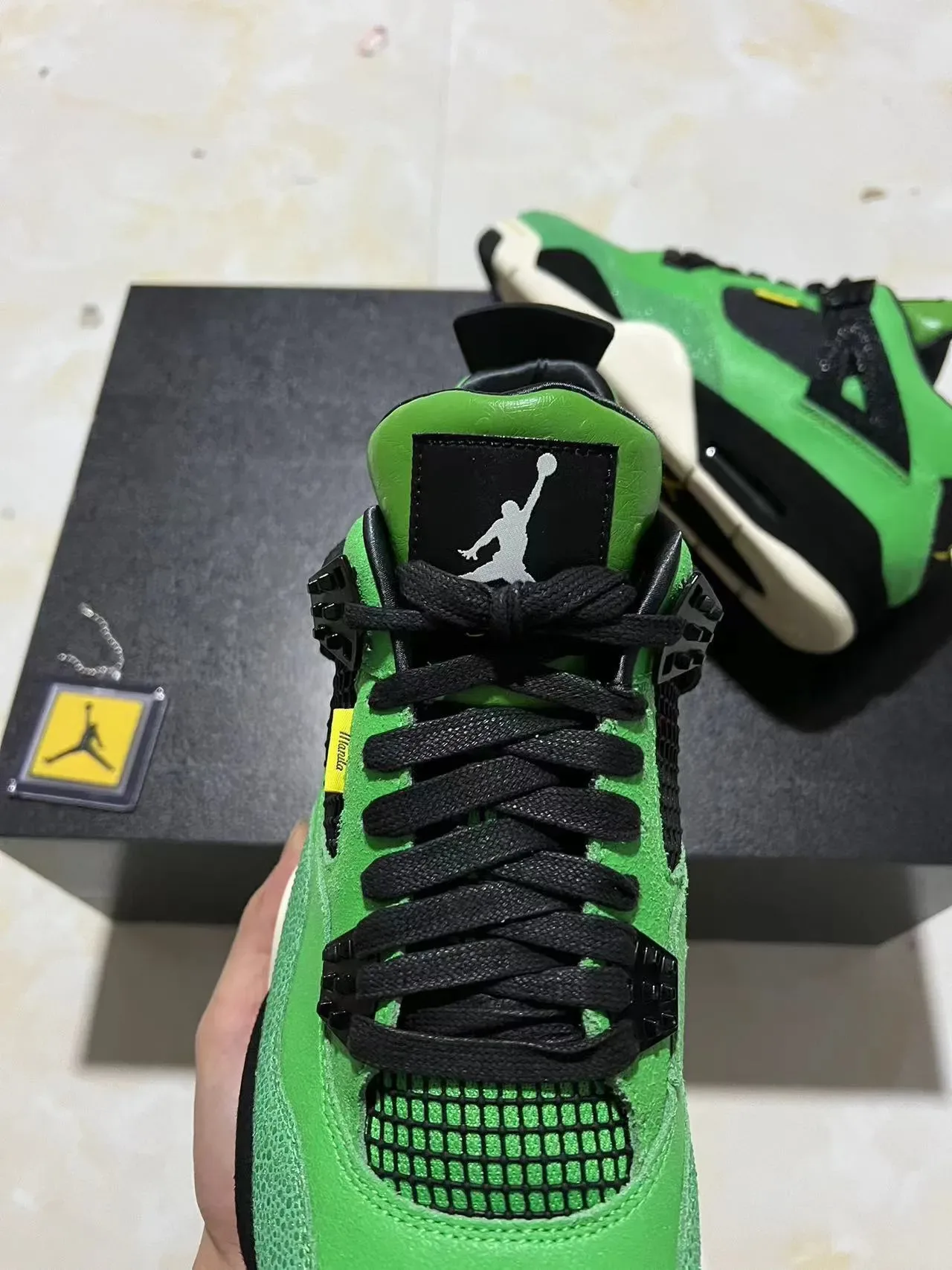 Air Jordan 4 Zapatillas de Baloncesto Verde Negro Off-White 3