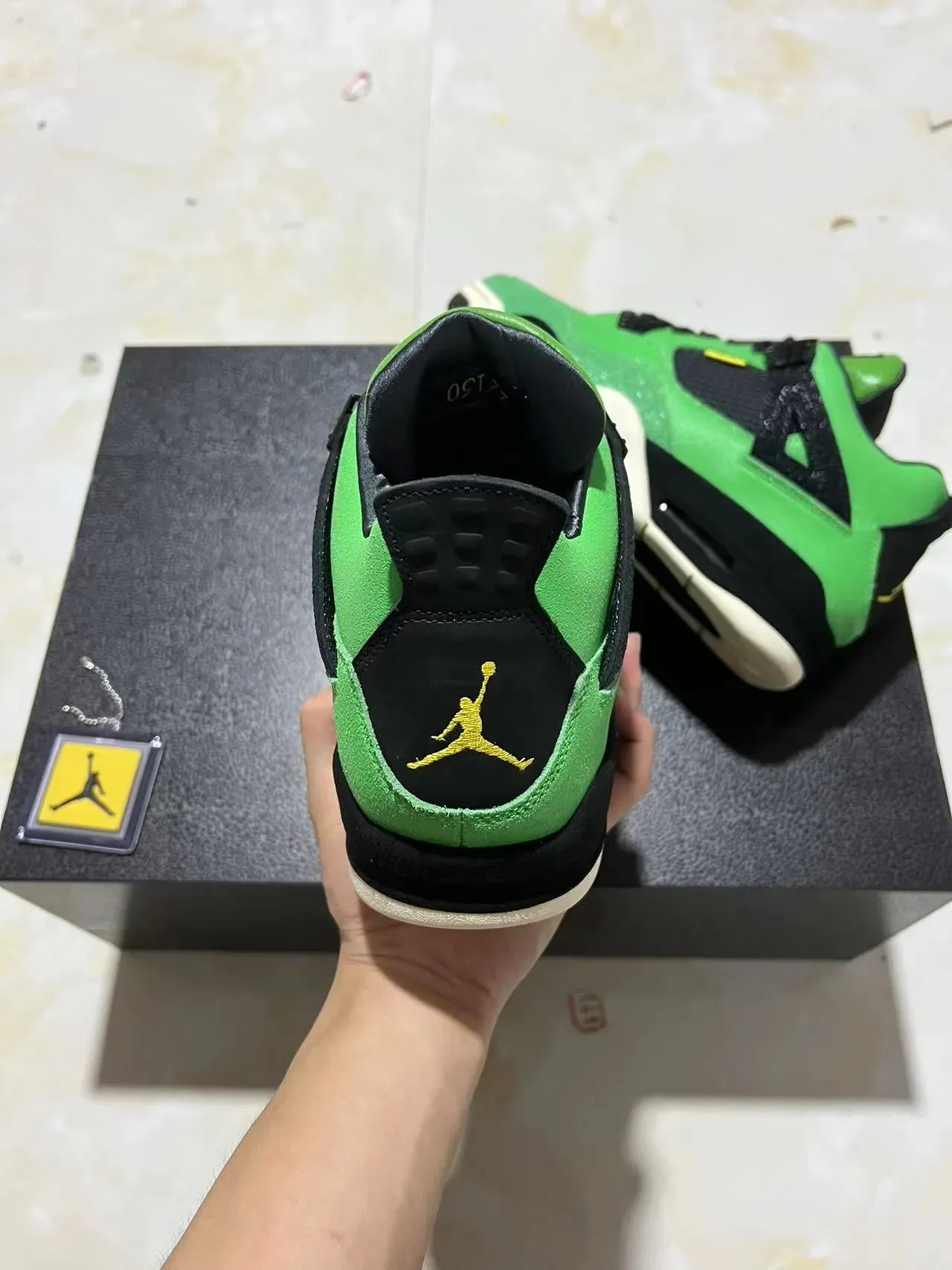 Air Jordan 4 Zapatillas de Baloncesto Verde Negro Off-White 7