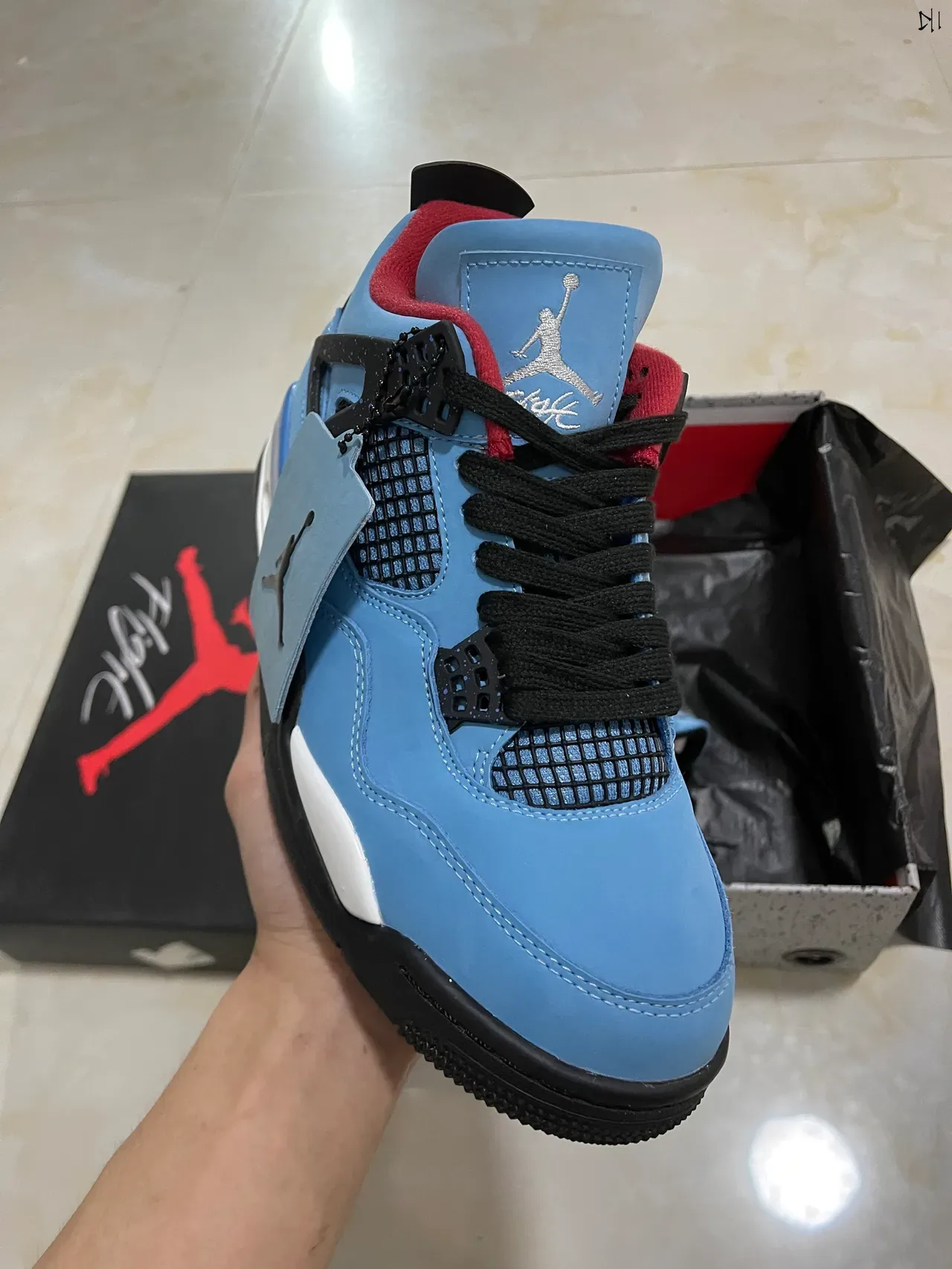 Air Jordan 4 أحذية كرة السلة أزرق فاتح أسود أبيض أحمر 2