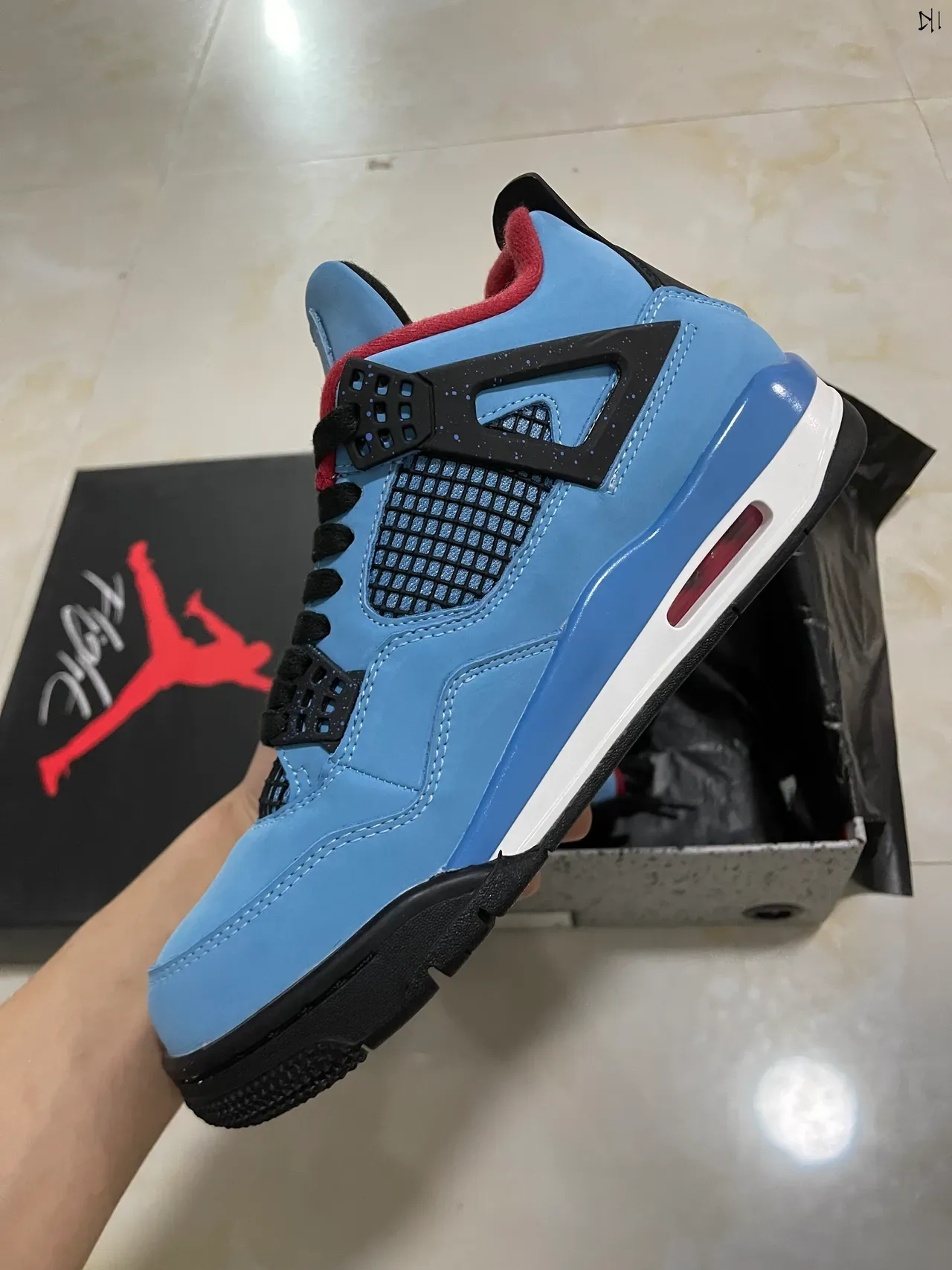 Air Jordan 4 أحذية كرة السلة أزرق فاتح أسود أبيض أحمر 4