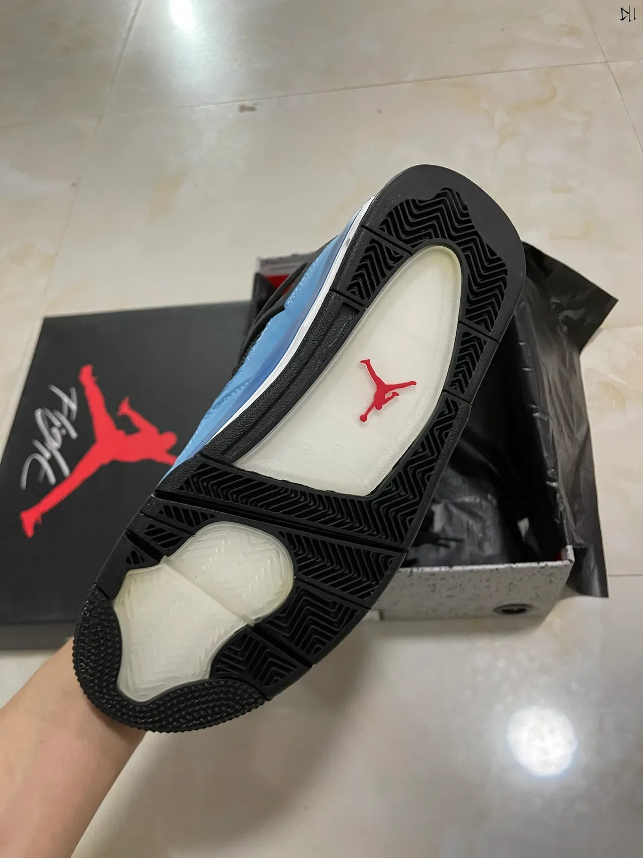 Air Jordan 4 أحذية كرة السلة أزرق فاتح أسود أبيض أحمر 5