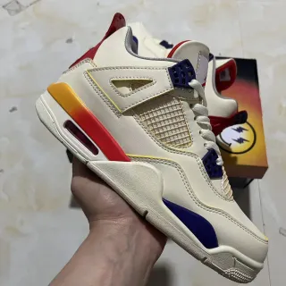 Air Jordan 4 Off-White Tênis de basquete vermelho amarelo azul