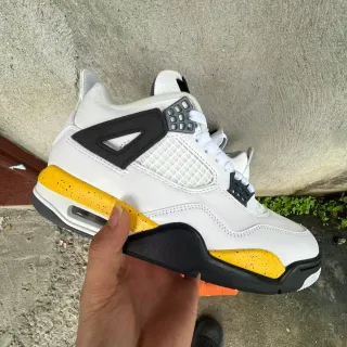 Air Jordan 4 tênis de basquete branco preto amarelo salpicado