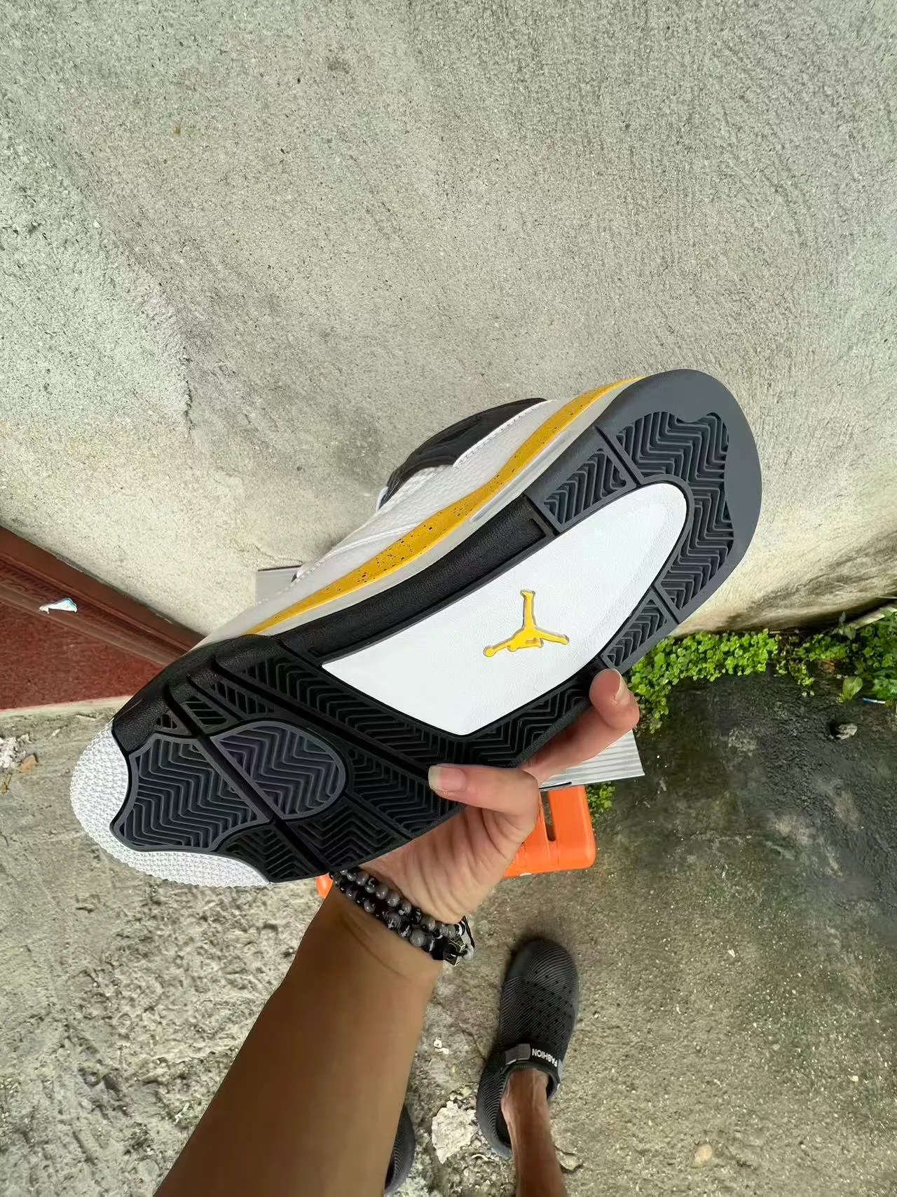 Air Jordan 4 zapatillas de baloncesto blanco negro amarillo moteado 6