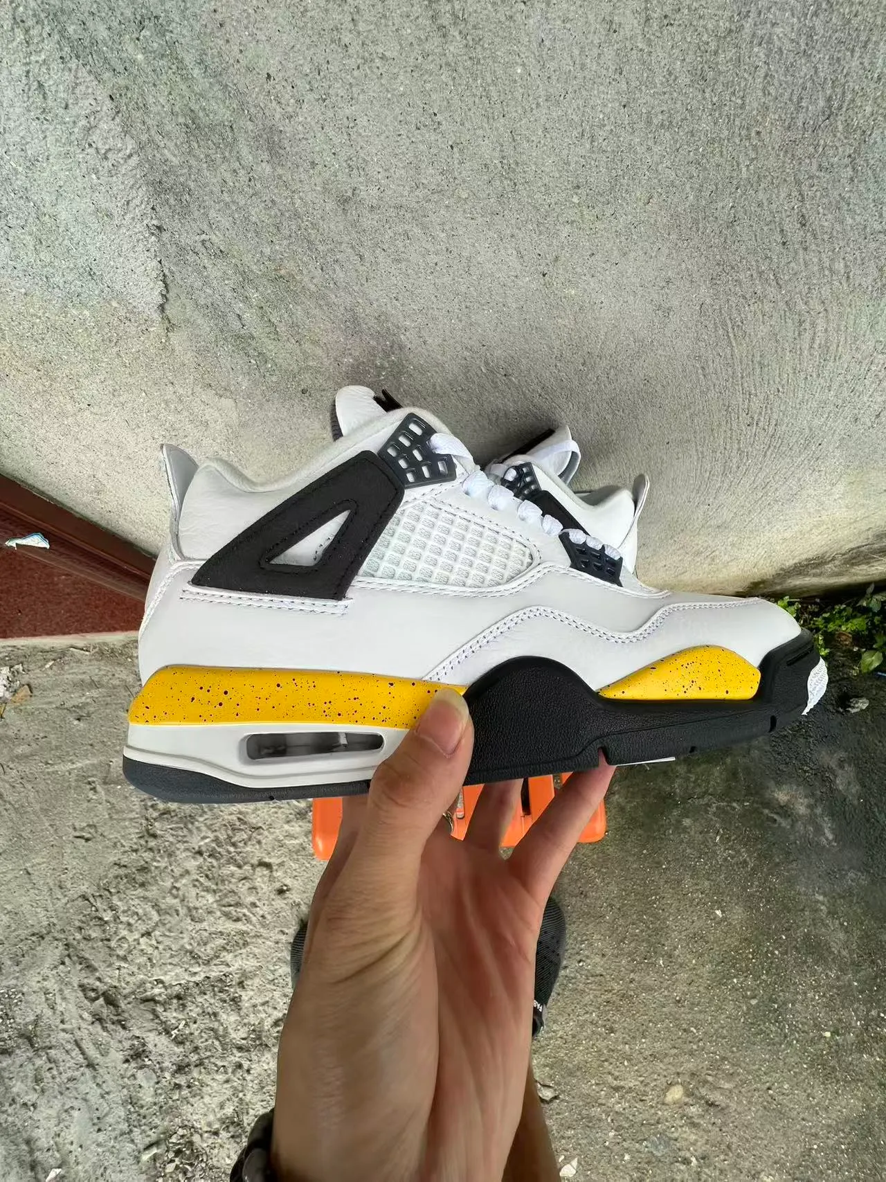 Air Jordan 4 zapatillas de baloncesto blanco negro amarillo moteado 7