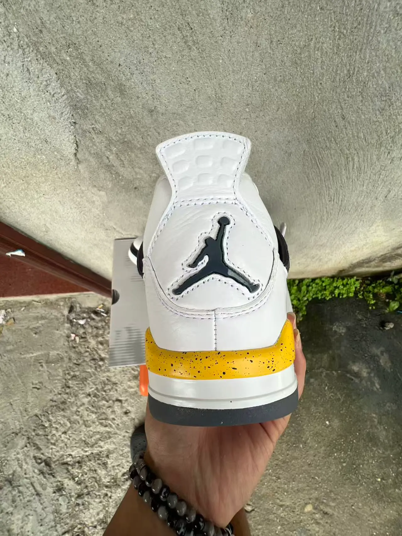 Air Jordan 4 zapatillas de baloncesto blanco negro amarillo moteado 8
