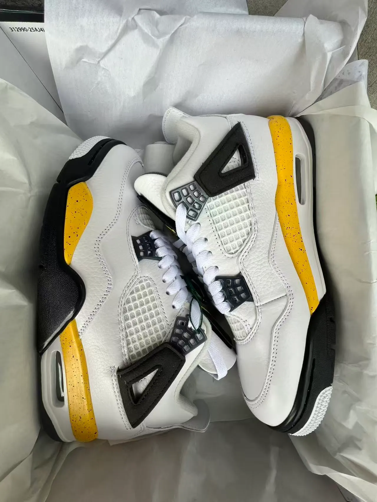 Air Jordan 4 zapatillas de baloncesto blanco negro amarillo moteado 9