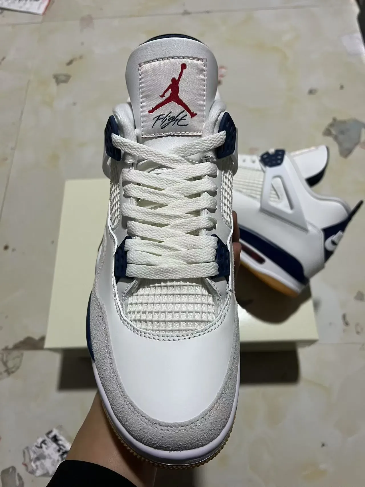 Air Jordan 4 Branco Navy Gum Tênis de Basquete 3