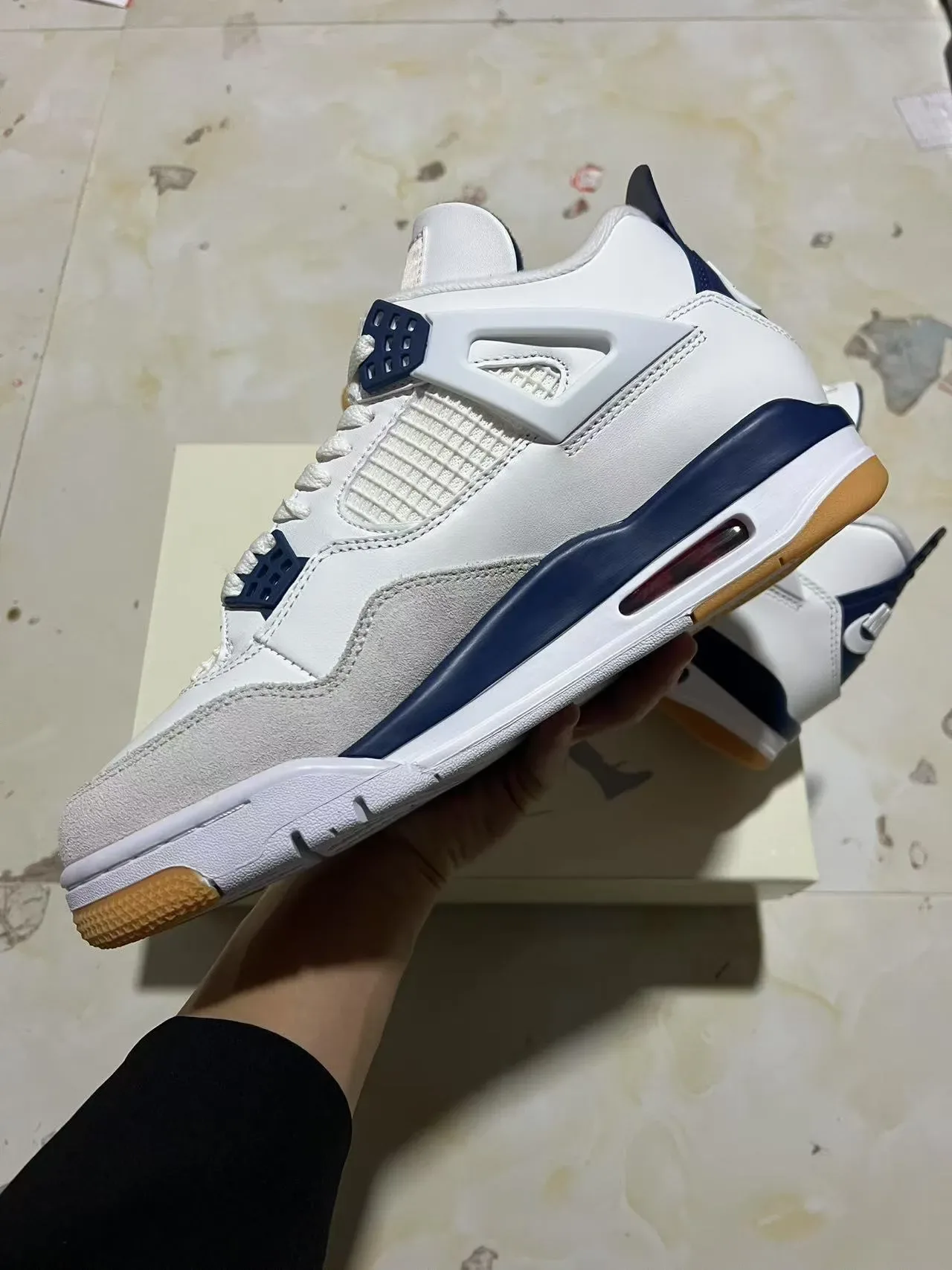 Air Jordan 4 Branco Navy Gum Tênis de Basquete 5