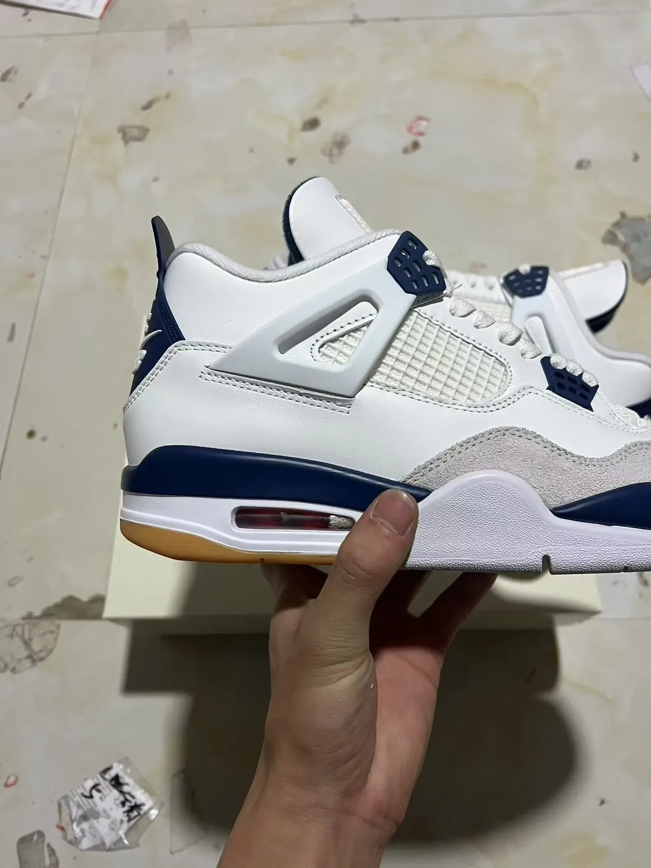 Air Jordan 4 Branco Navy Gum Tênis de Basquete 7