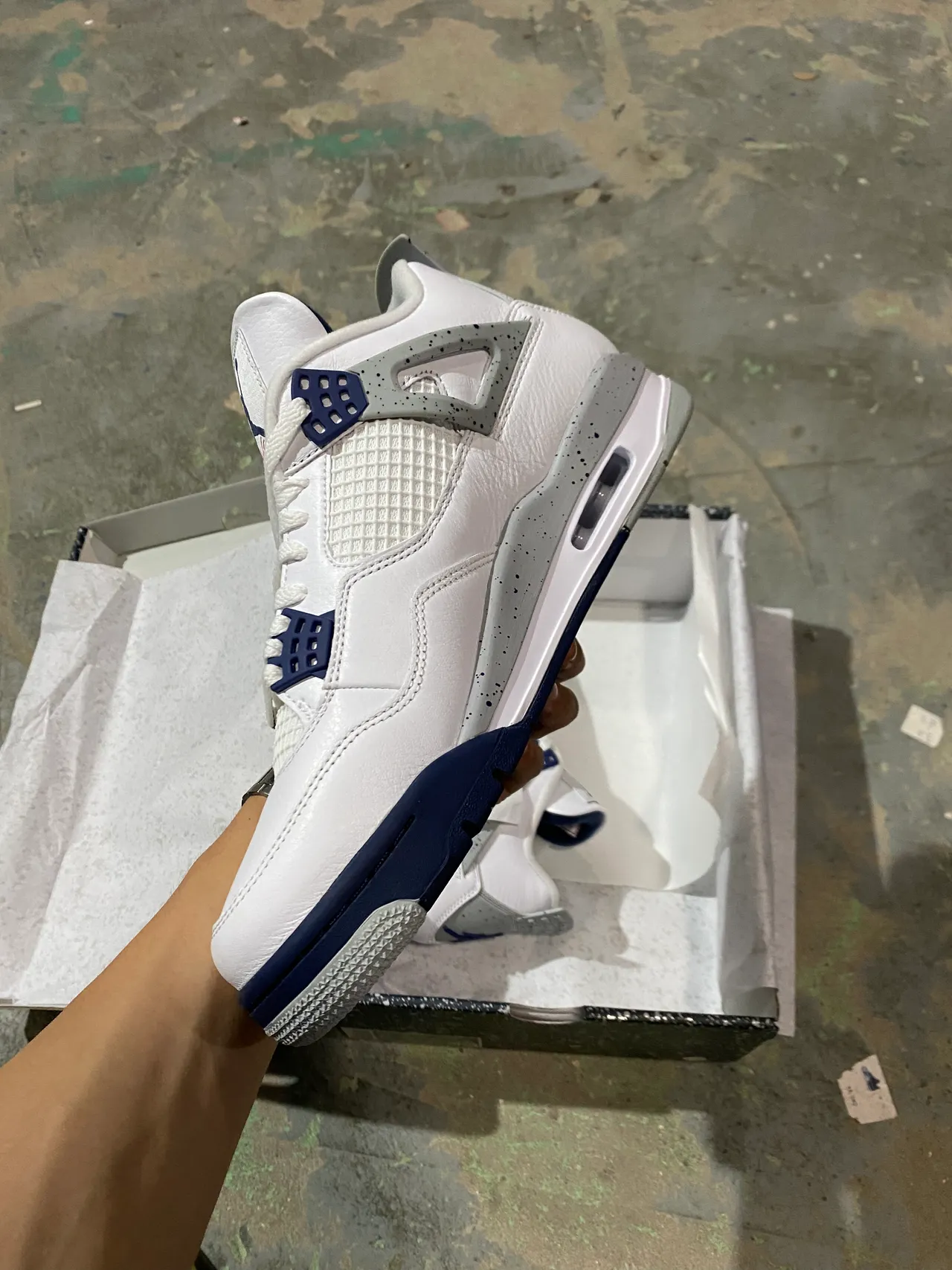 Air Jordan 4 White Navy Speckled Basketball Shoes 4