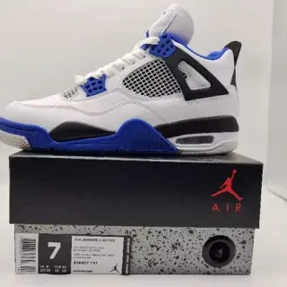 Tênis de basquete Air Jordan 4 branco, azul-royal e preto