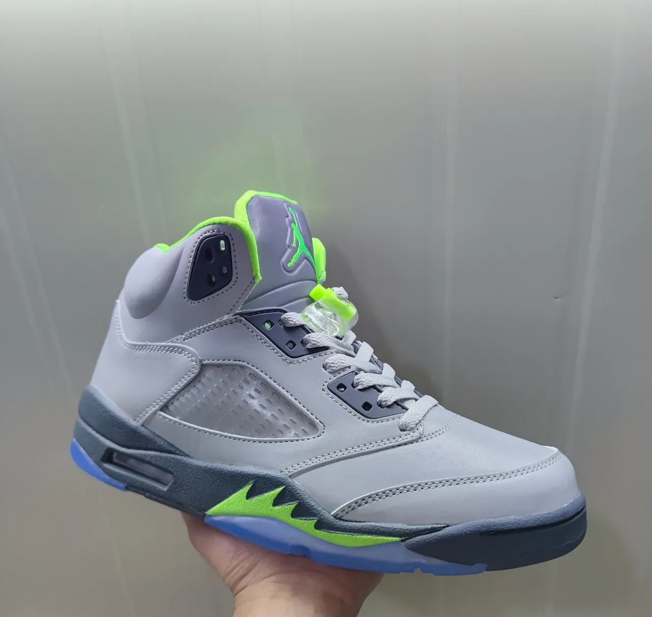 Air Jordan 5 浅灰色 霓虹绿 海军蓝 篮球鞋 4