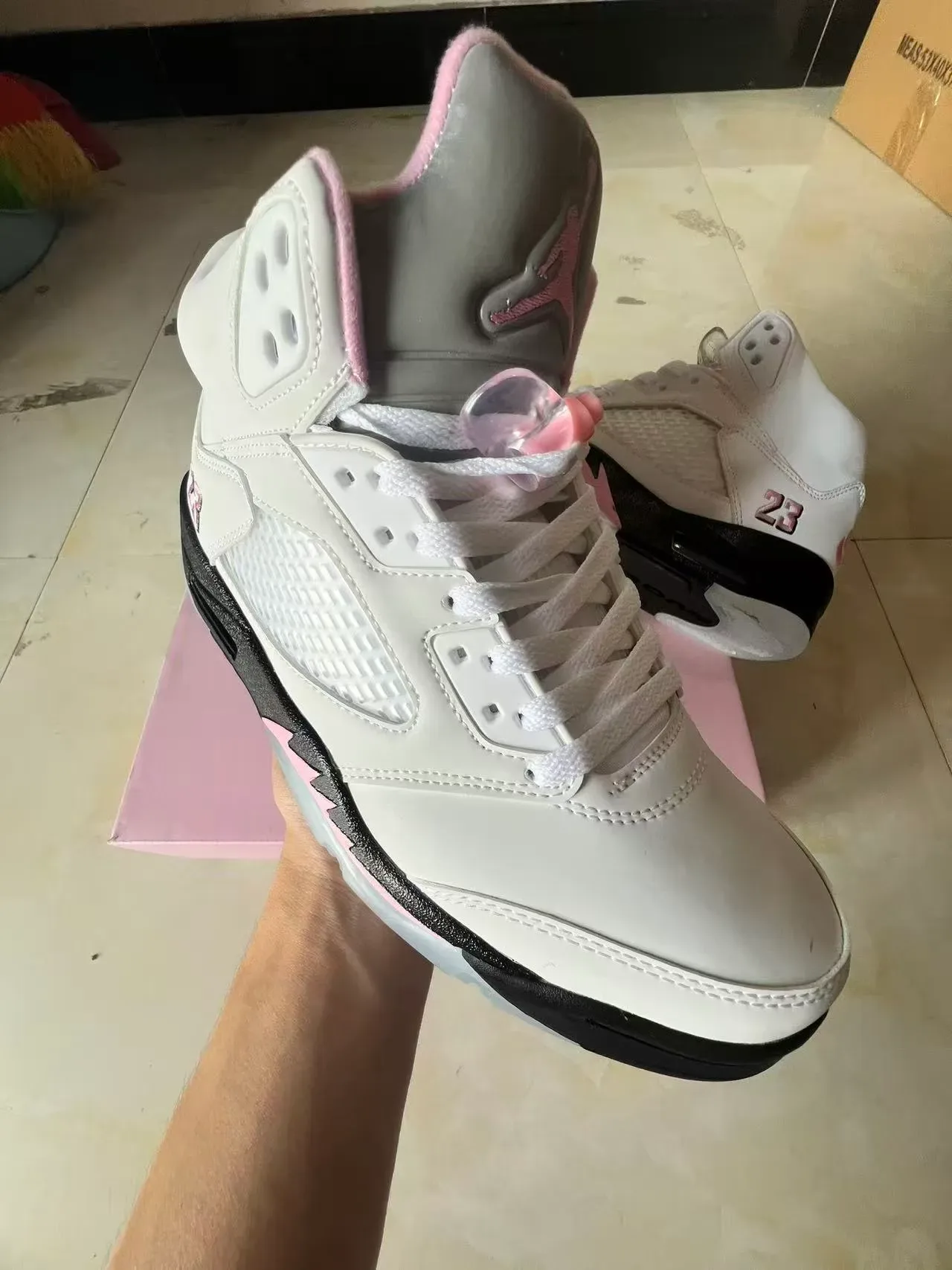 Air Jordan 5 White Black Pink Basketball Shoes 2