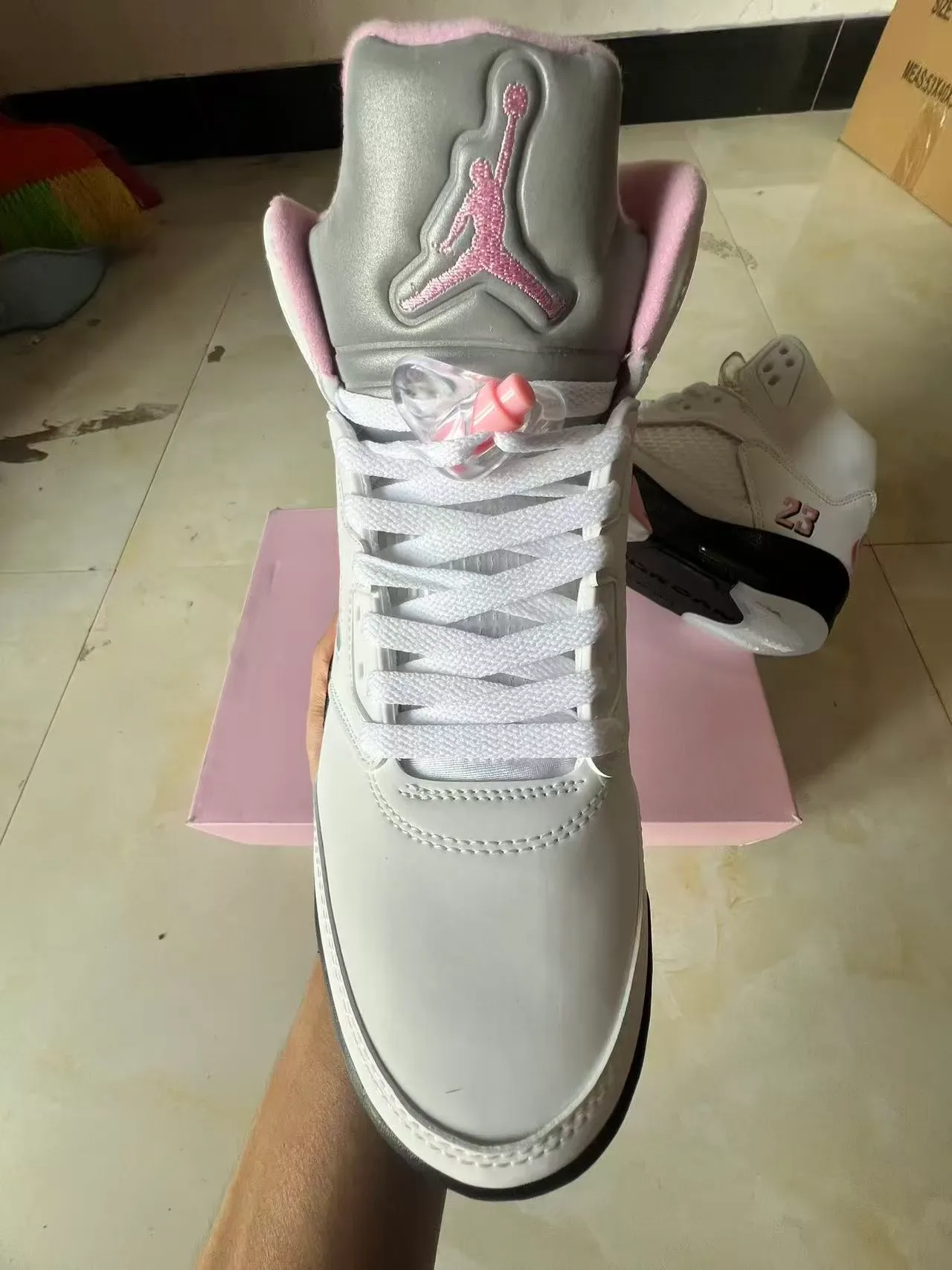 Air Jordan 5 White Black Pink Basketball Shoes 3