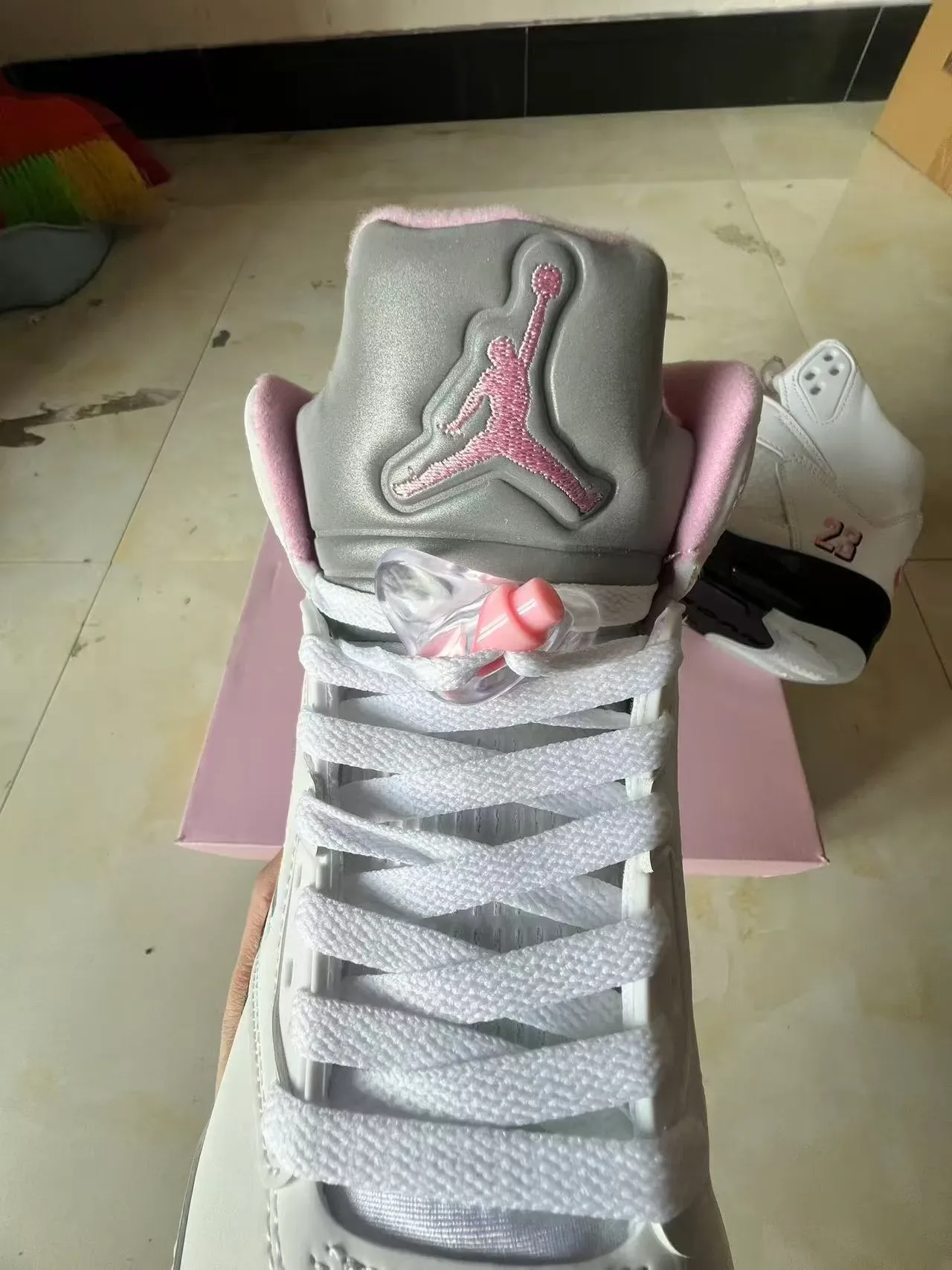 Air Jordan 5 White Black Pink Basketball Shoes 4